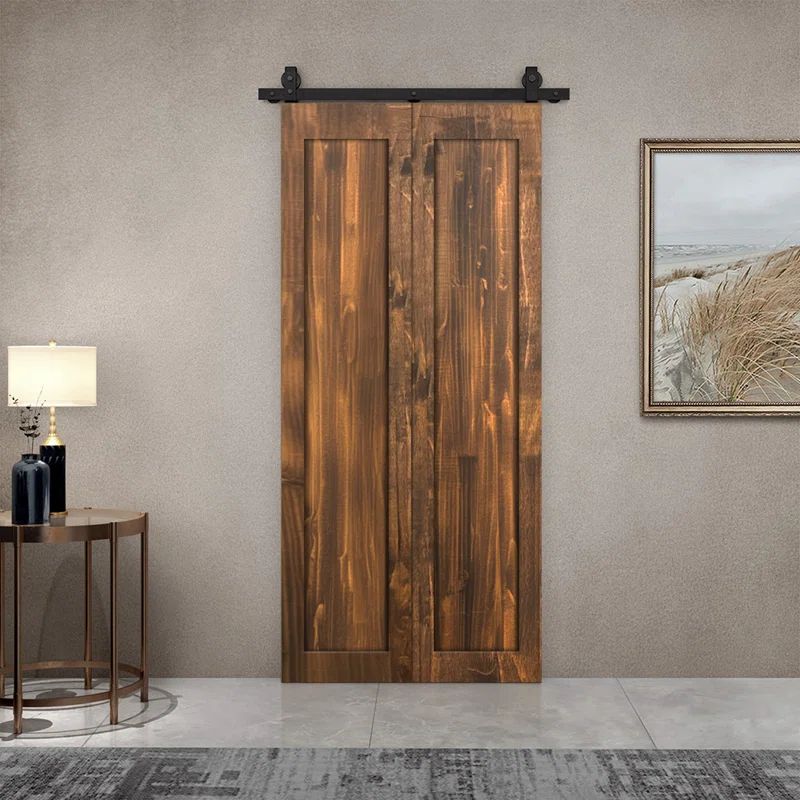 Walnut Pine Wood 32" x 80" Bi-Fold Door with Sliding Barn Hardware