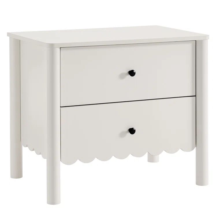 White Laminate Scalloped Edge 2-Drawer Nightstand