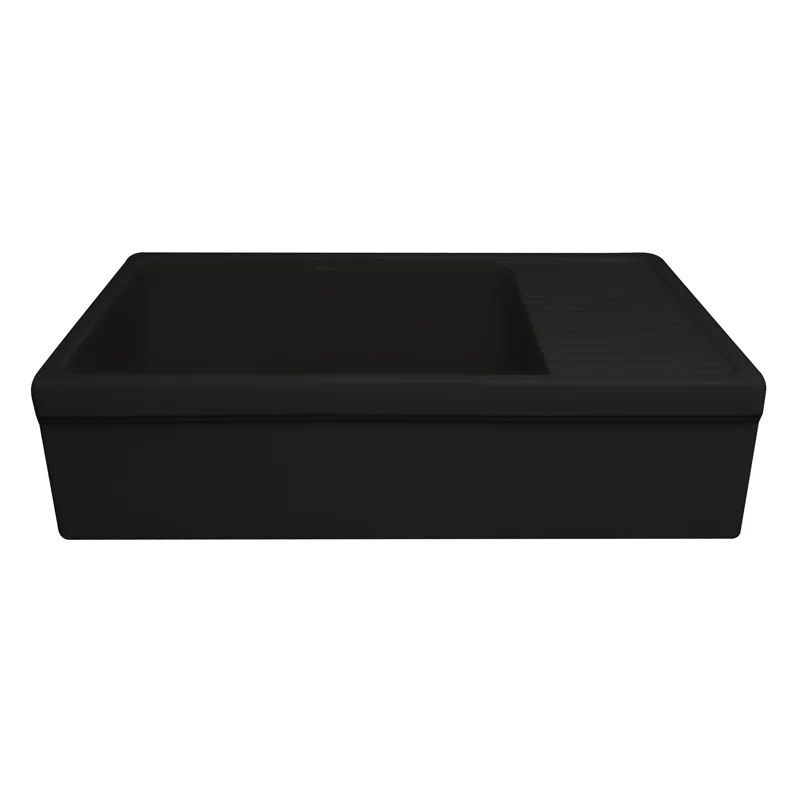Matte Black Fireclay Single Bowl Kitchen Sink with Drainboard