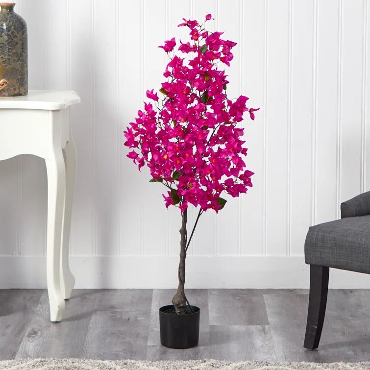 4' Pink Bougainvillea Artificial Tree in Black Pot