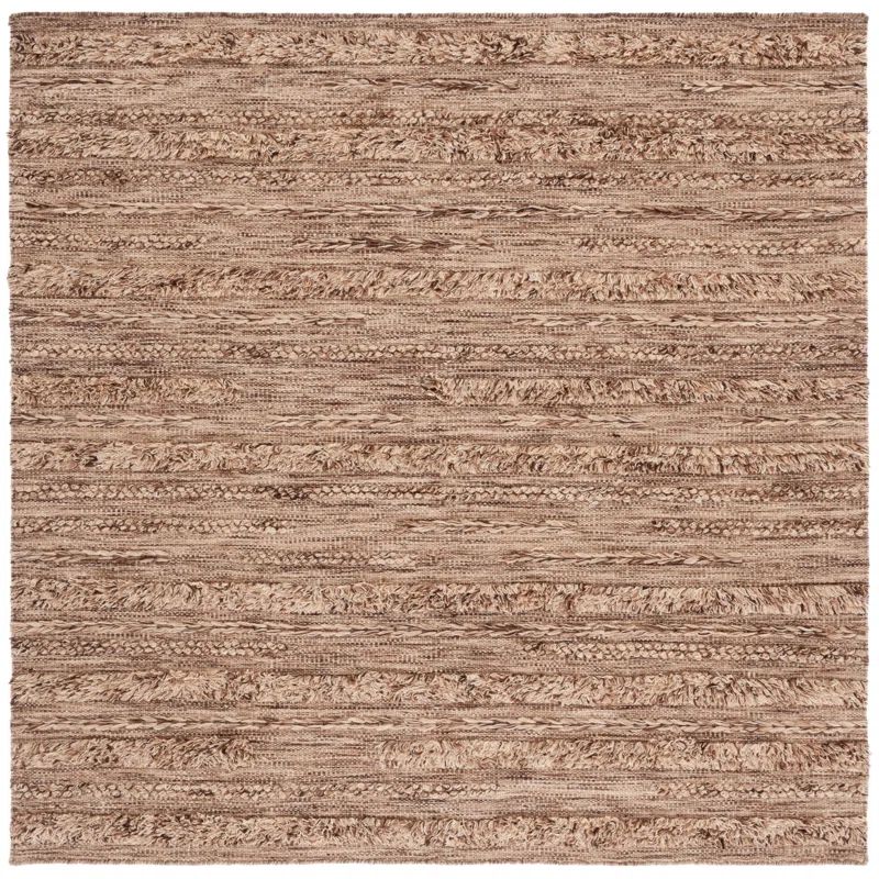 Handwoven Vermont Wool & Cotton Blend 6' Square Rug in Brown/Beige