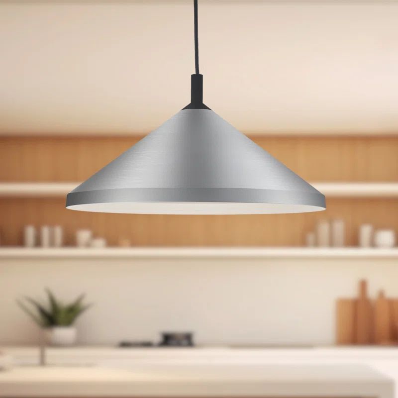 Brushed Nickel and White Aluminum Drum Pendant Light, 18 in