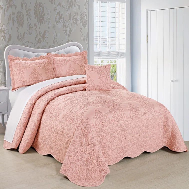 Dusty Pink Oversized King Microfiber Reversible Bedspread Set