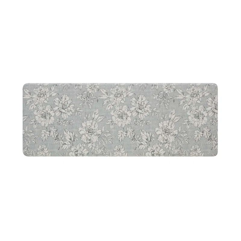 Soft Gray Floral Anti-Fatigue Kitchen Mat, 17.5" x 48", PVC