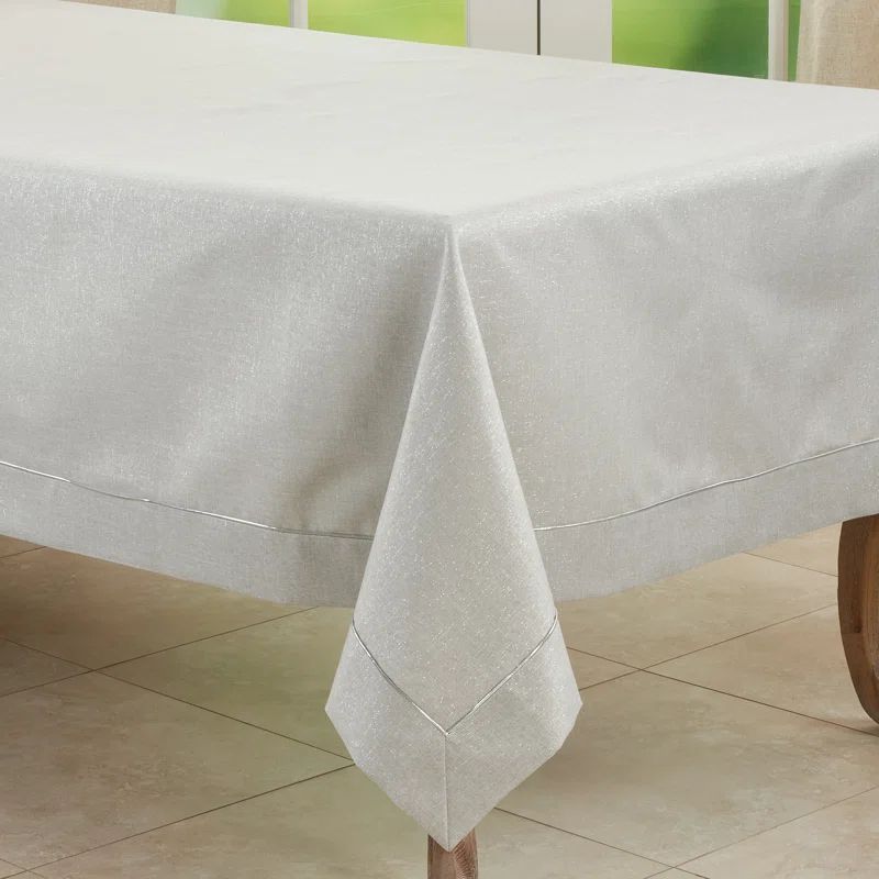 Shimmering Silver Fabric Tablecloth with Piping Detail