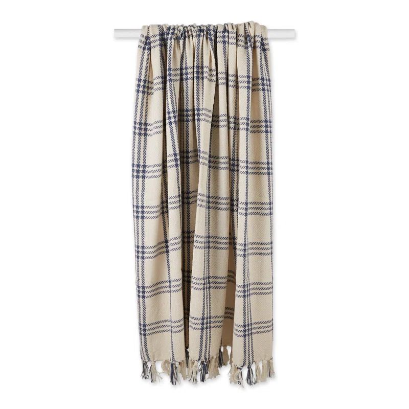 French Blue and White Cotton Fringe Farmhouse Throw, 50x60