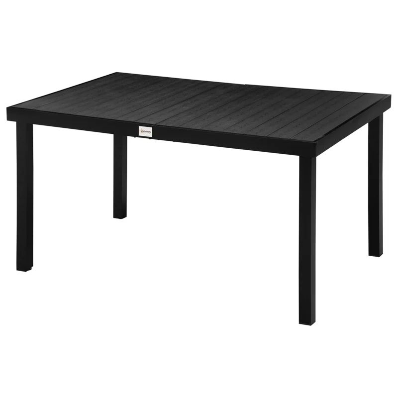 Black Rectangular Outdoor Dining Table with Aluminum Legs