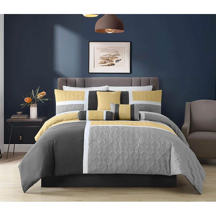 California King Yellow and Gray Polyester Comforter Set