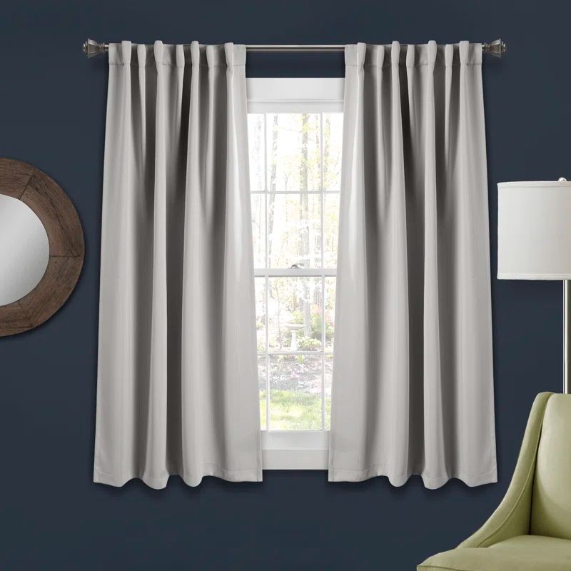Light Gray Polyester Blackout Back Tab Curtain Panels, 63" x 52"