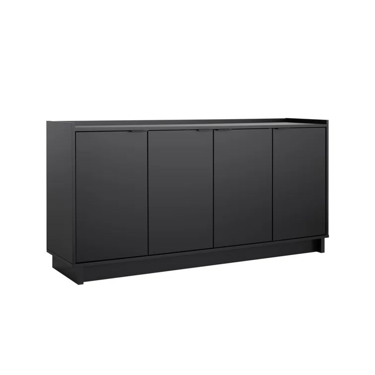 Prepac Black 4-Door Console Table with Adjustable Shelving