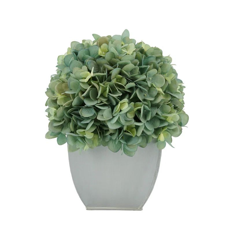 Teal Artificial Hydrangea Arrangement in Cream Zinc Pot