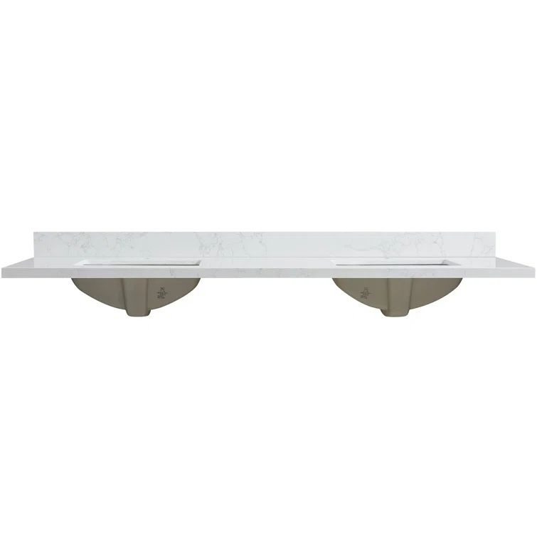 Malaga 73'' Grain White Stone Double Vanity Top with Sinks