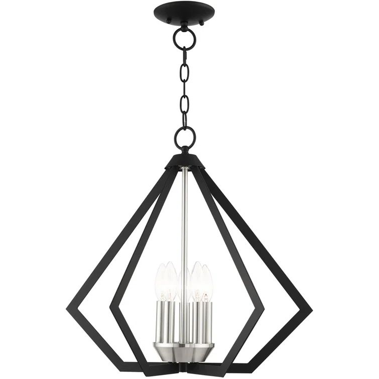 Modern Industrial Black and Nickel 5-Light Triangular Chandelier