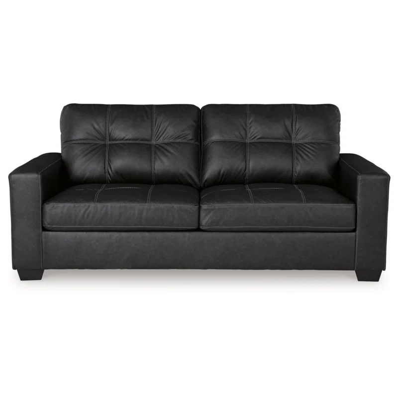 Black Faux Leather Memory Foam Sleeper Sofa with Removable Cushions