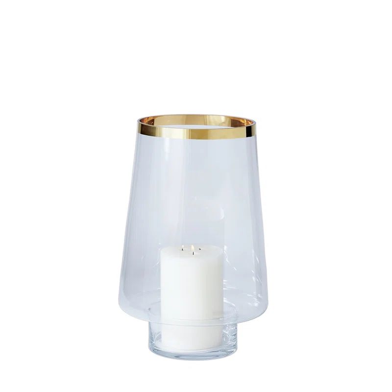 Elegant Bell-Shaped Glass Hurricane with 24k Gold Trim