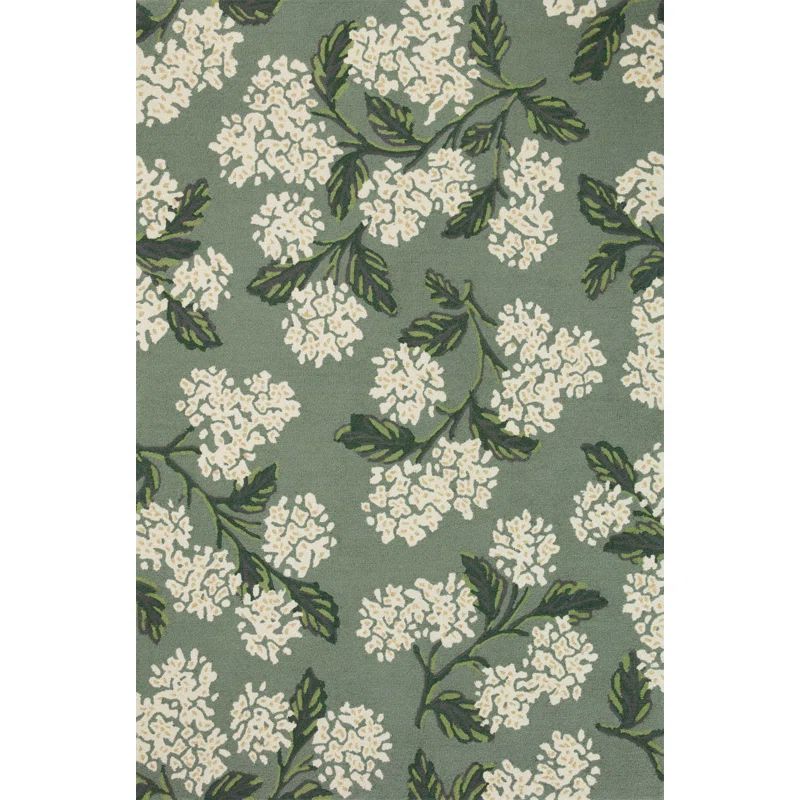Handmade White Floral Wool Round Rug, 27'' x 45''