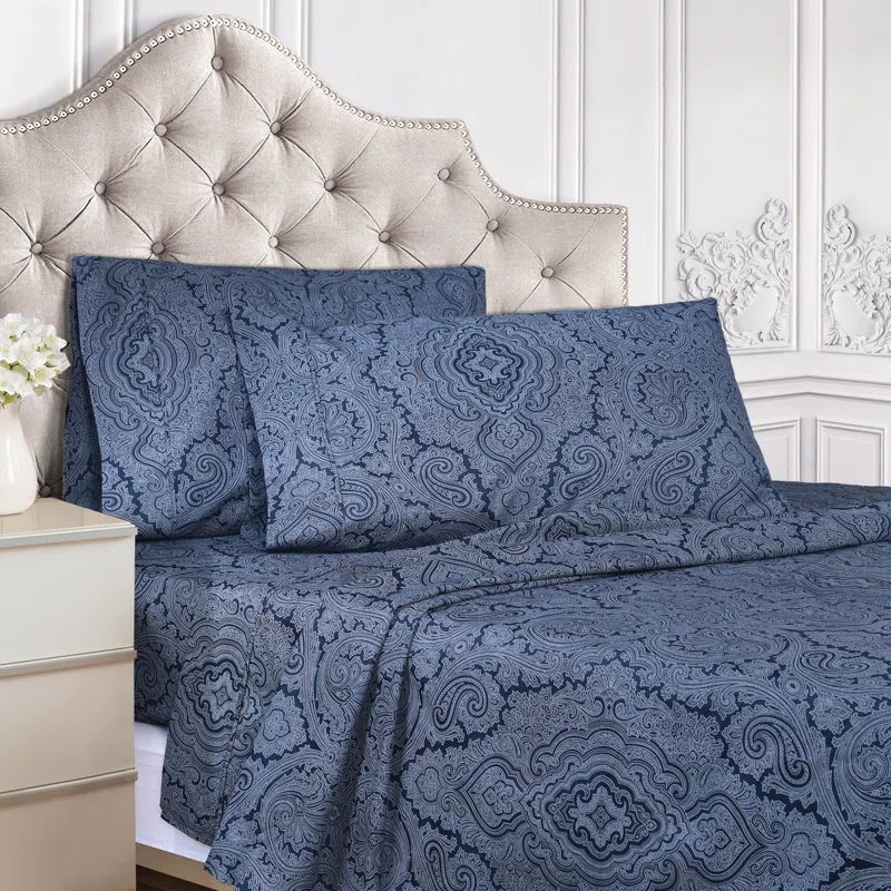 Navy Blue Twin XL Cotton Polyester Deep Pocket Sheet Set