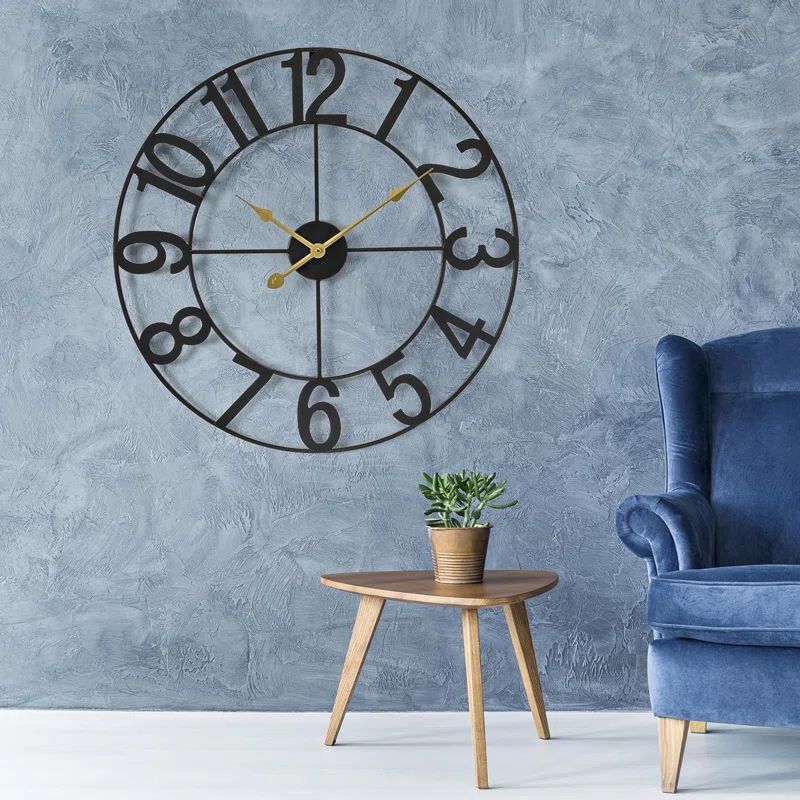 Oversized Black Metal Analog Wall Clock with Arabic Numerals