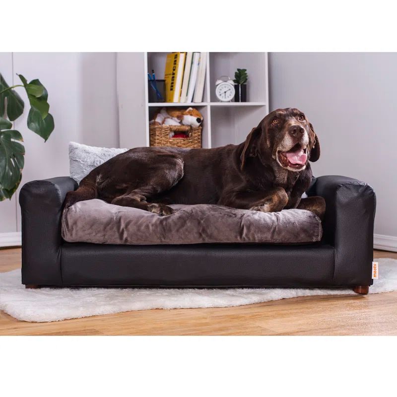 Large Orthopedic Black Faux Leather Elevated Dog Sofa