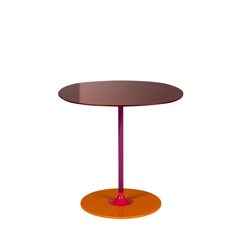 Burgundy Round Metal and Glass Side Table