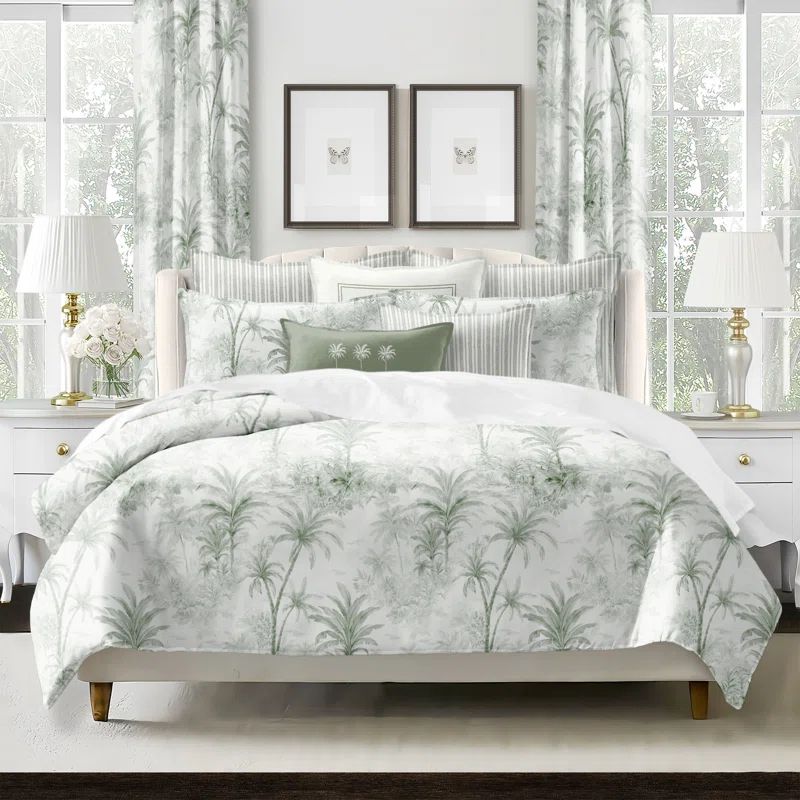 Ivory Cotton Twin Reversible Comforter Set with Tropical Design