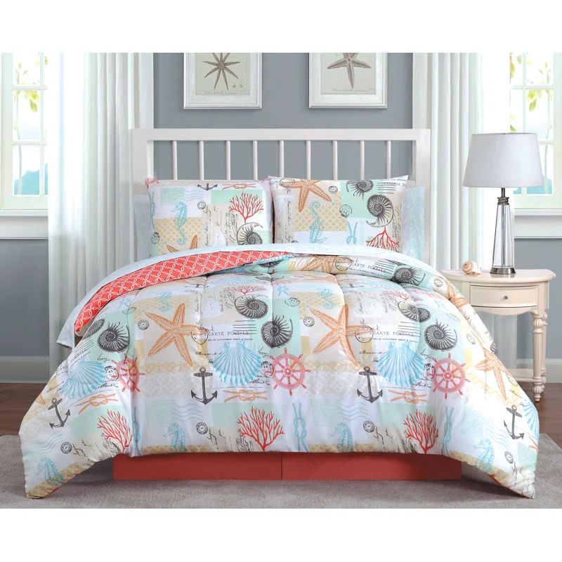 Twin Red Microfiber Coastal Bed in a Bag Set
