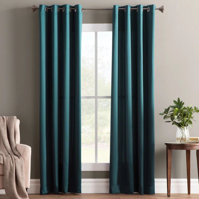 Teal Linen Blackout Grommet Curtain Panel, 40" x 84"
