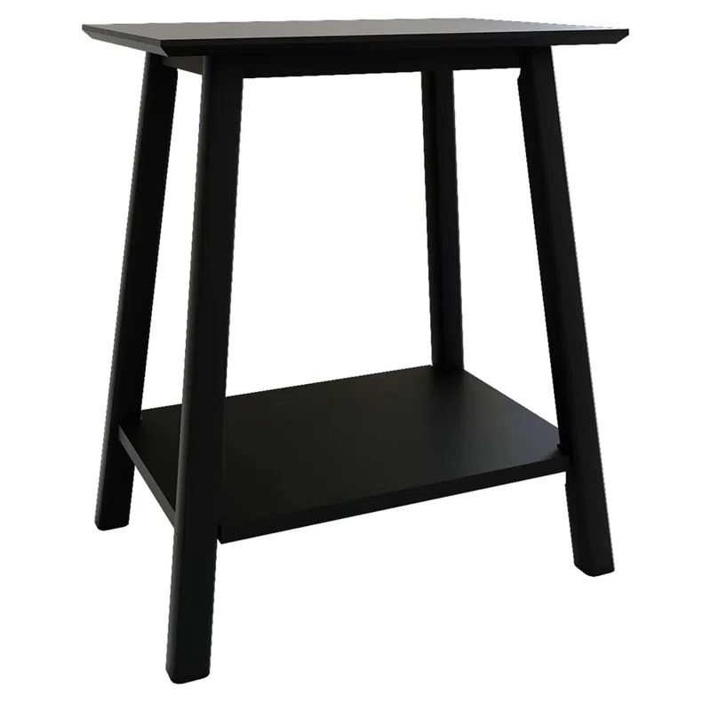 Black Solid Wood Mid-Century Modern Nightstand with Angled Legs