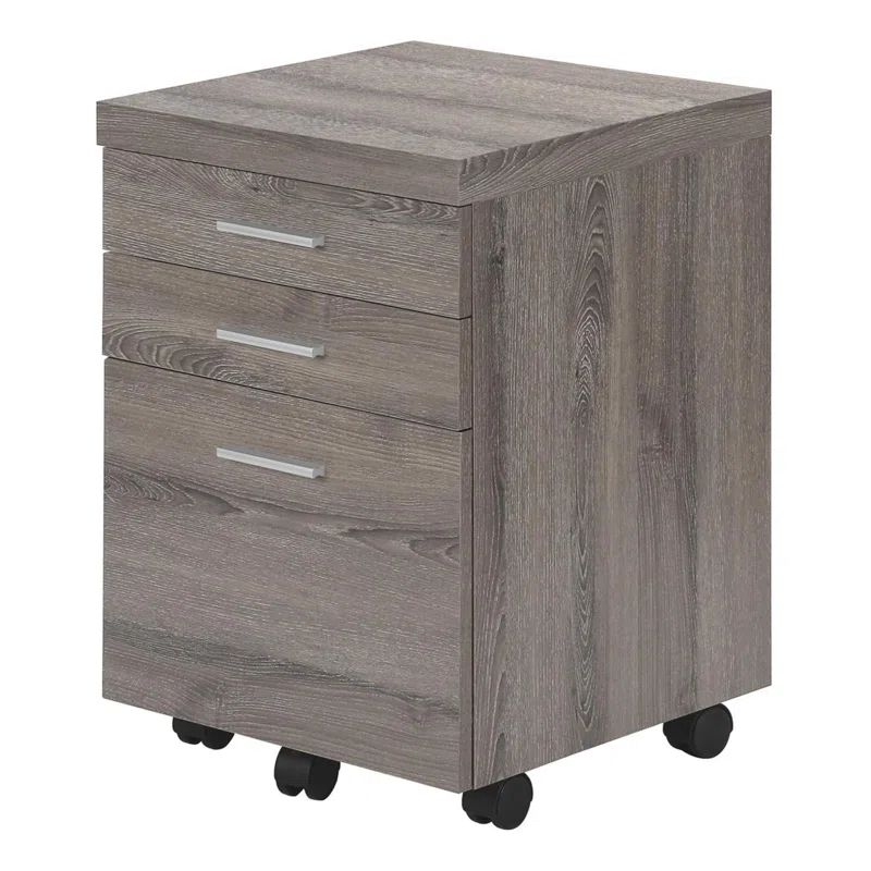 Contemporary Brown Mobile 3-Drawer Legal File Cabinet