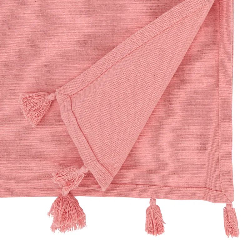 Pink Cotton Tassel Table Runner, 21.5 x 18 inches