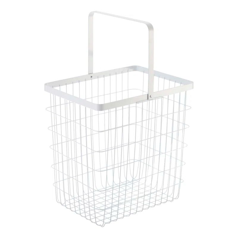 Large White Steel Wire Laundry Basket with Handles