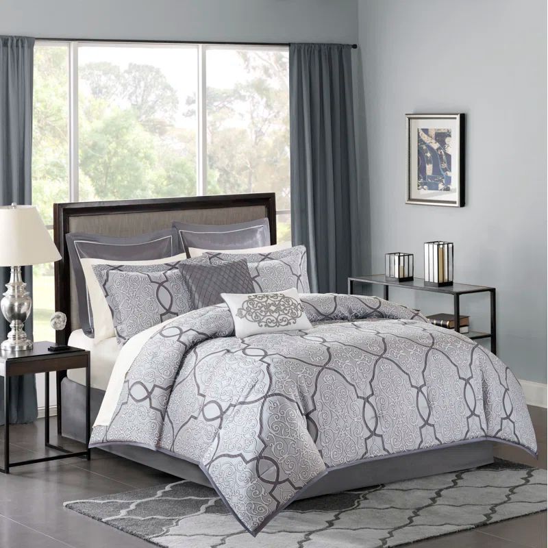 California King Gray Cotton Reversible 12-Piece Bedspread Set