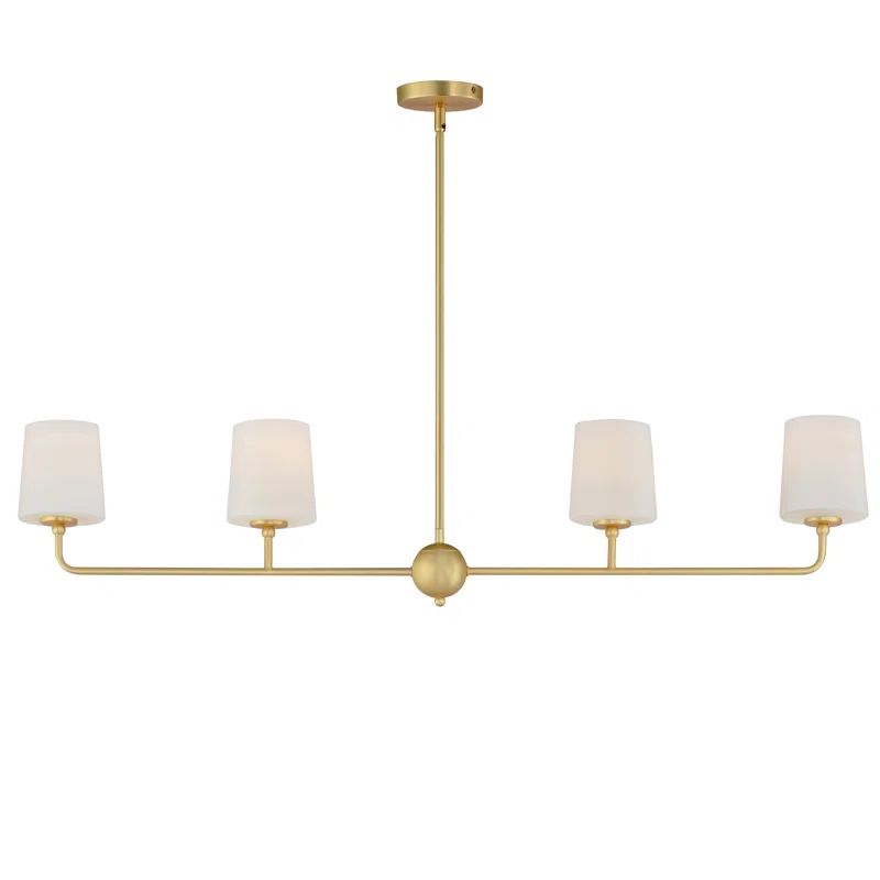 Satin Brass 4-Light Linear Chandelier with White Glass Shades