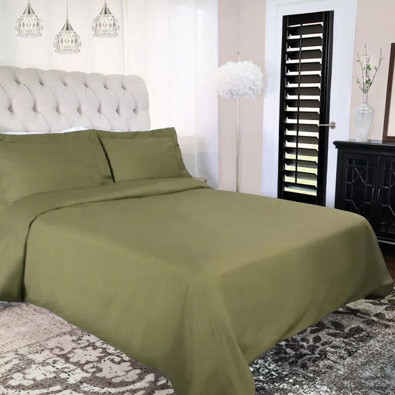 Sage Green Cotton Twin Duvet Cover Set with Sham