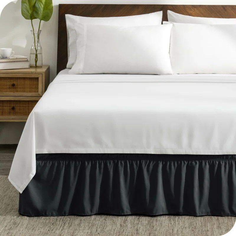 Queen Black Polyester Adjustable Wrap Around Bed Skirt