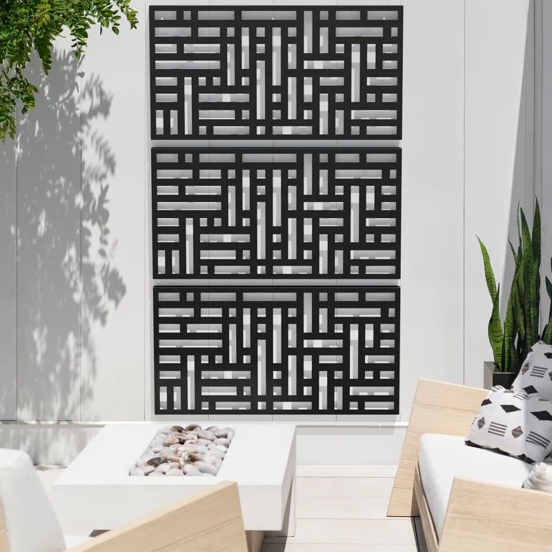 Modern Black Geometric Plastic Privacy Screen Panels Set
