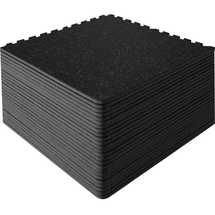 Black and Gray EVA Foam Rubber Interlocking Gym Floor Mats, 24" x 24"