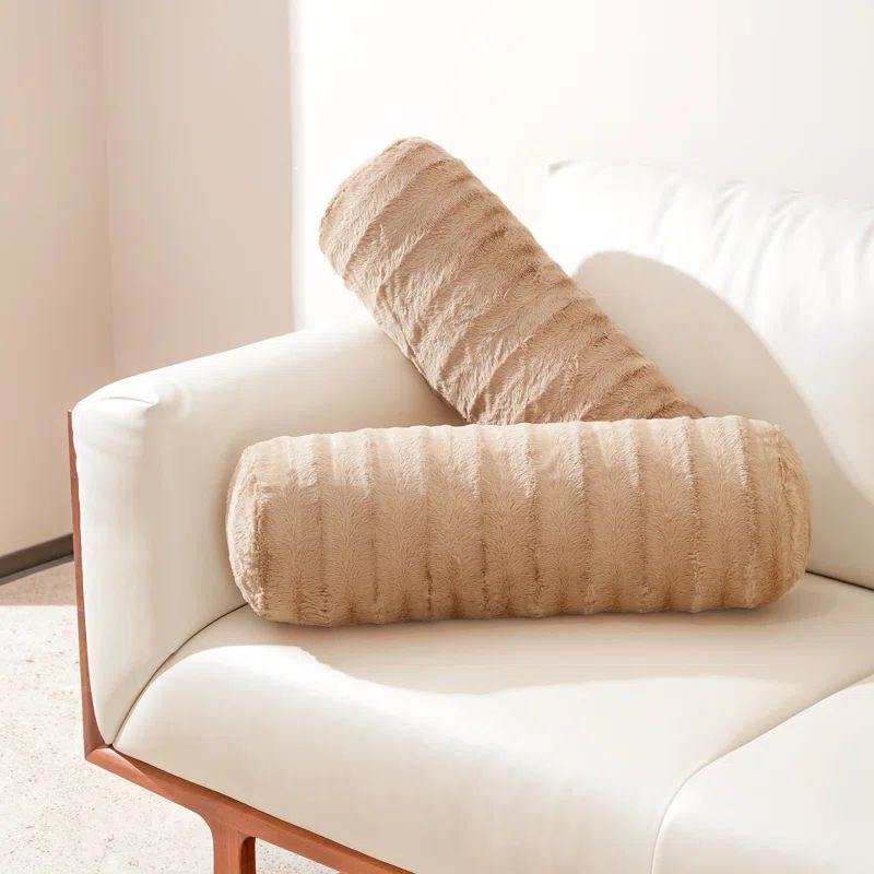 Sand Faux Fur Bolster Pillow Set of 2 - 8" x 24"