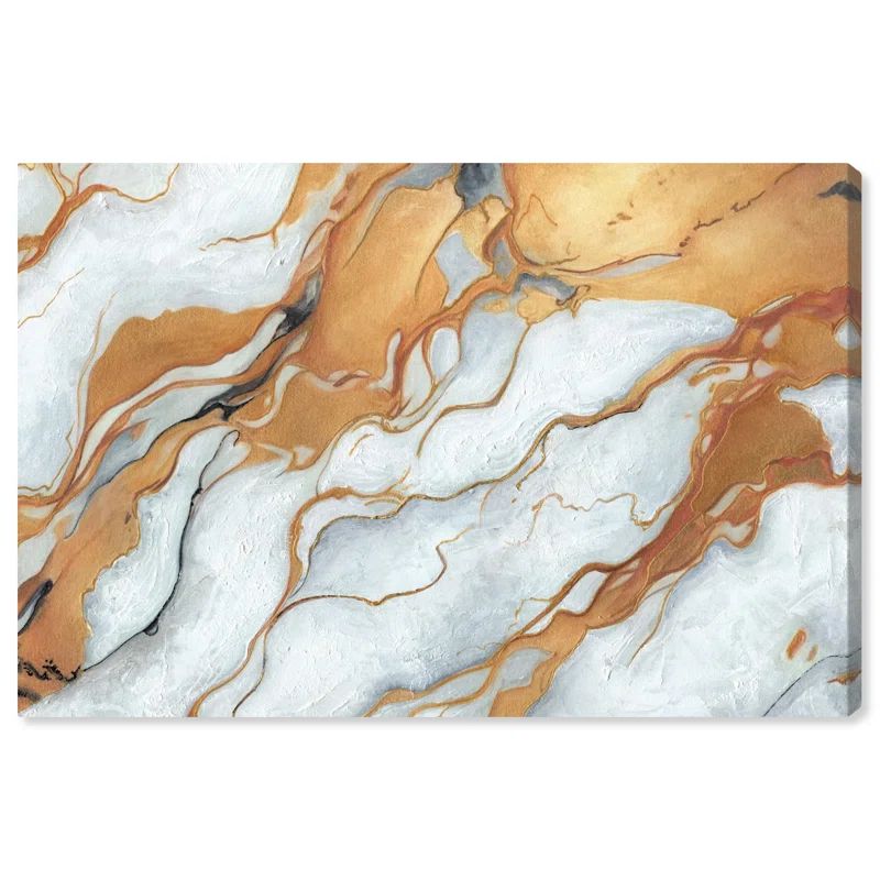 Large Gold and White Abstract Canvas Wall Art