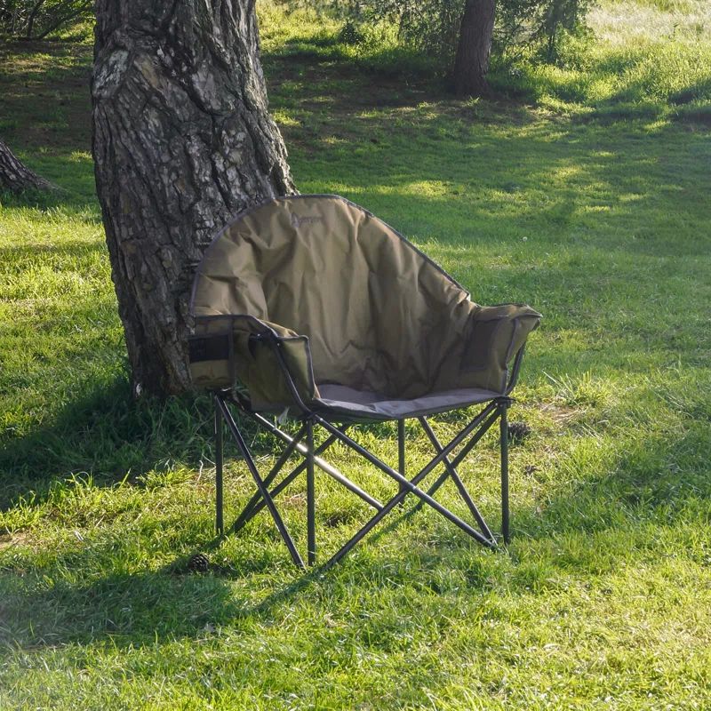Oversized Heavy-Duty Dark Yellow and Gray Camping Chair with Cushions