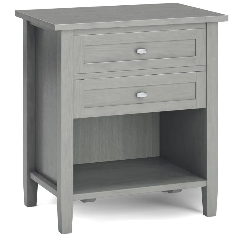 Fog Grey Solid Wood 2-Drawer Nightstand with Open Shelf