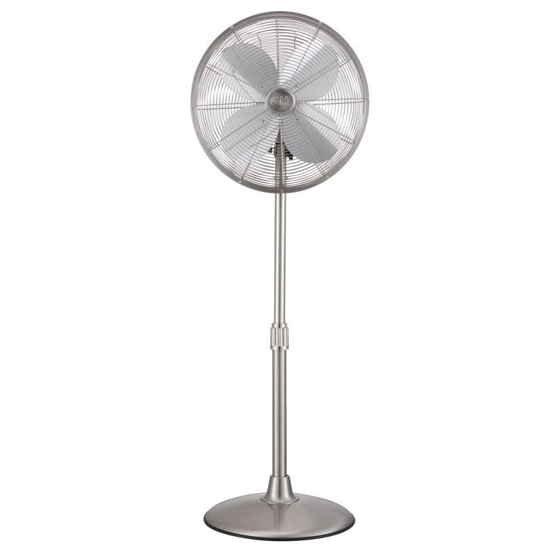 Retro Brushed Nickel 16" Oscillating Floor Fan with Adjustable Height