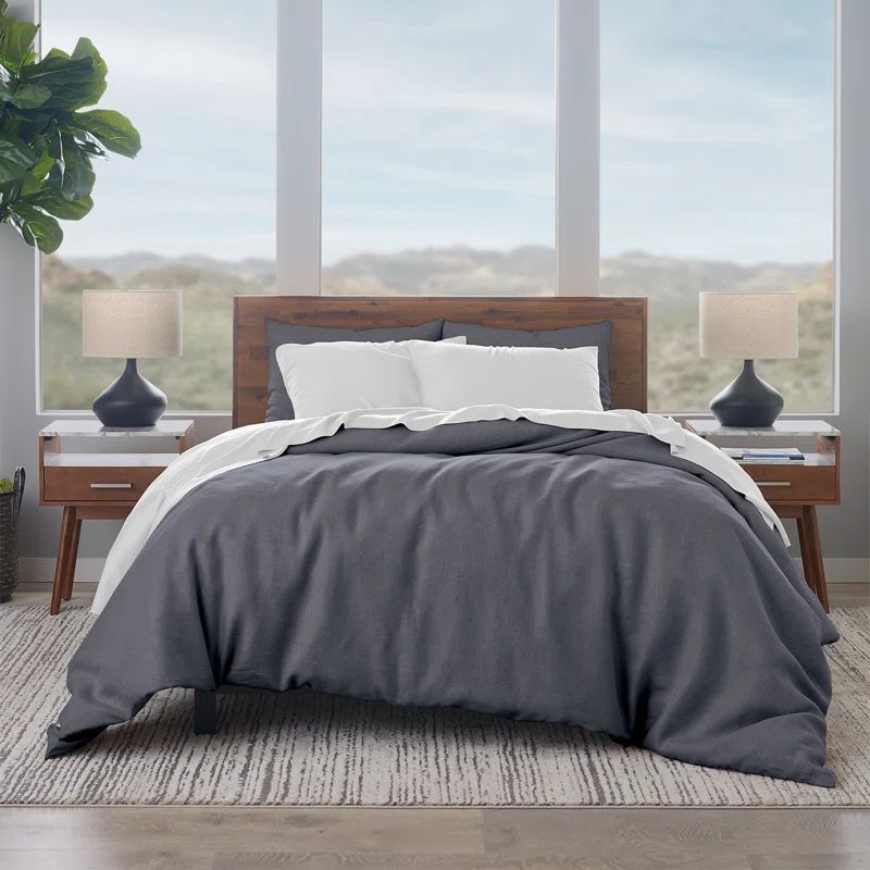 Charcoal Full/Queen Linen Cotton Duvet Cover Set
