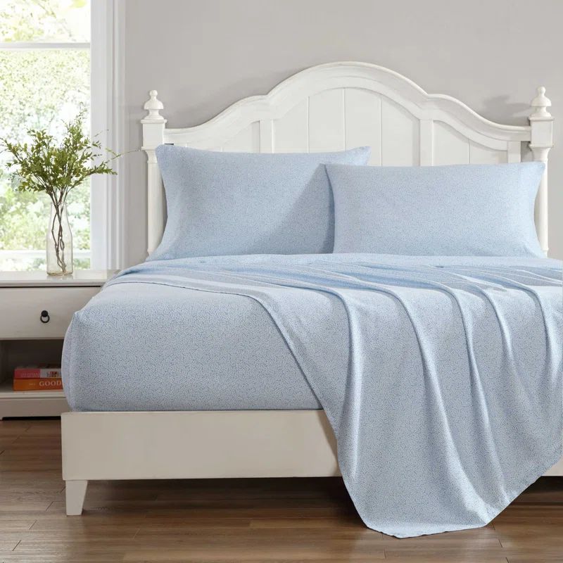 King Blue Floral Cotton Sateen Sheet Set