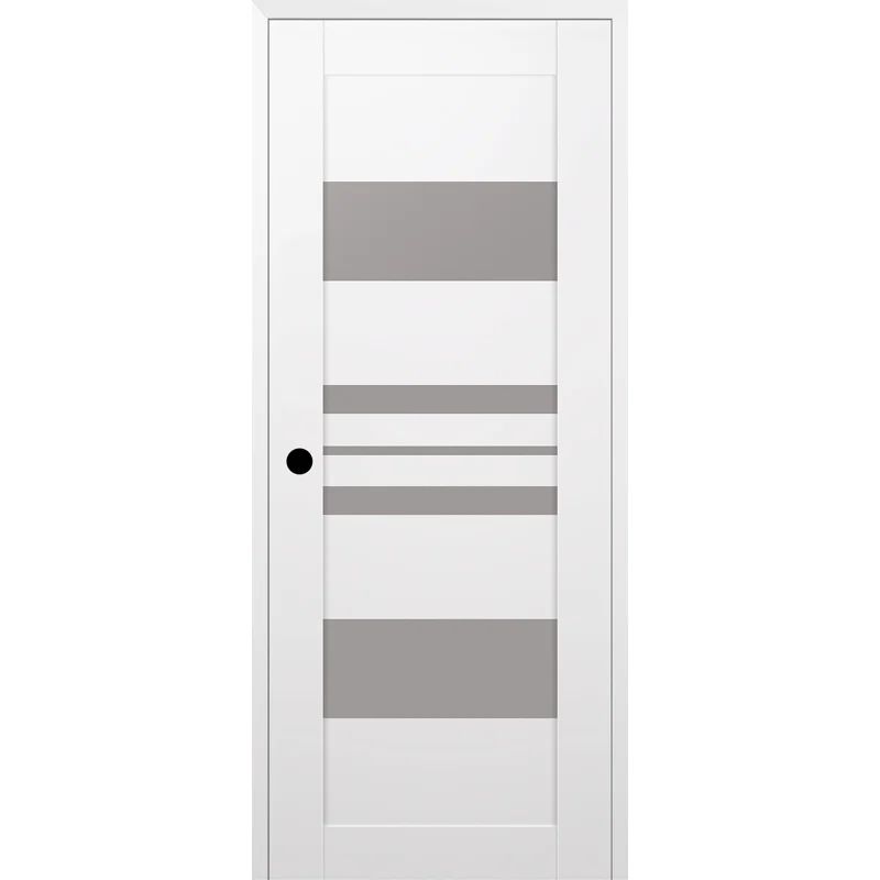 White and Gray Solid Pine and Glass Paneled Prehung Door