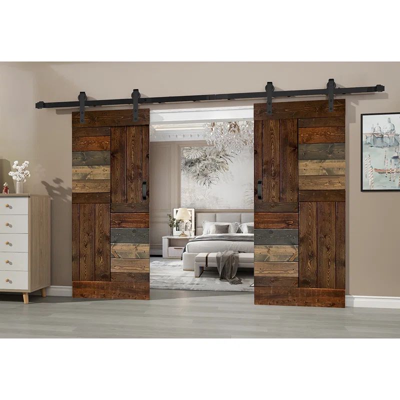 72" x 84" Willow Gray Solid Wood Double Sliding Barn Door Kit