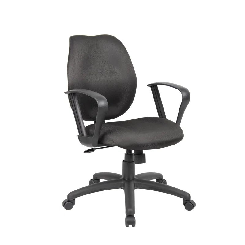 ErgoComfort Mid-Back Black Fabric Task Chair with Fixed Arms