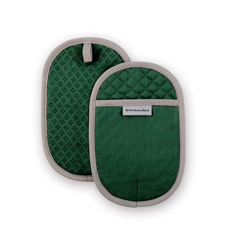 Asteroid Dark Green Silicone Grip Oval Pot Holder Set