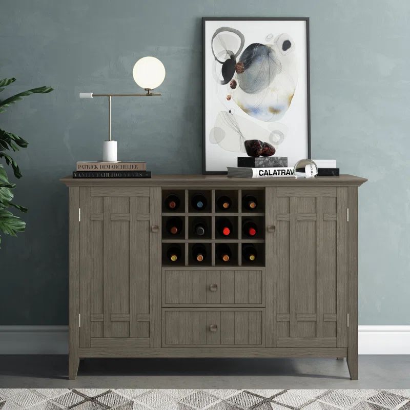 Bedford Solid Wood Farmhouse Grey Sideboard Buffet with Wine Rack