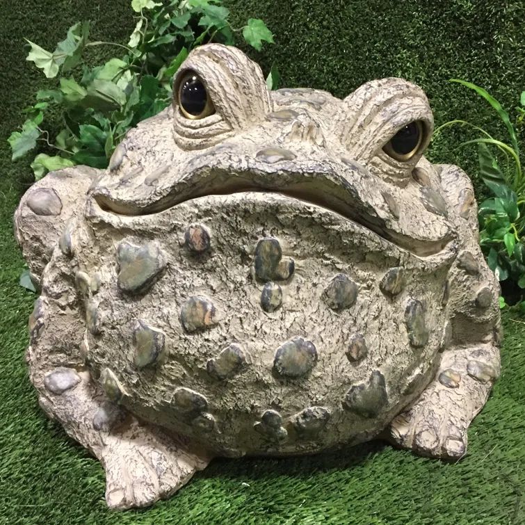 Natural Brown Jumbo Toad Garden Statue with Whimsical Glass Eyes